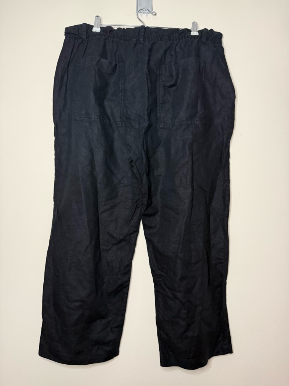 GAP Lagenlook Black Cotton Linen Blend Half Back Elastic Wide Leg Trousers Pants - Picture 5 of 9